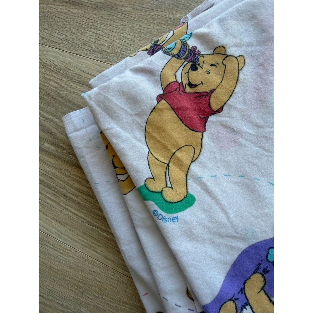 Disney Winnie the Pooh & Piglet Twin Flat Sheet Gardening Detective Vintage 90’s